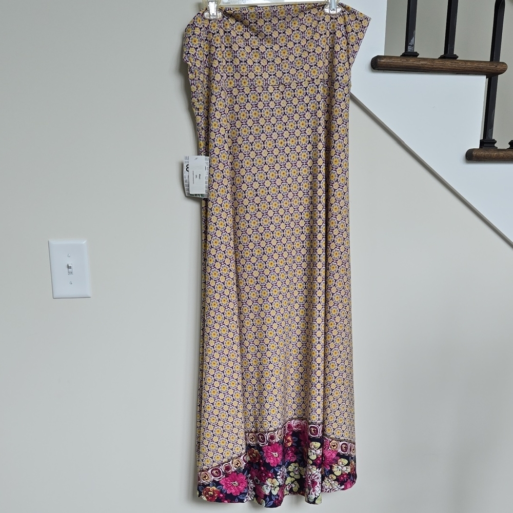 LuLaRoe Strapless Dress in Yellow and Pink Floral